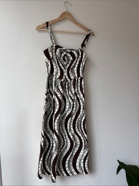 Max & Co Brown White Wavy Print Midi Dress